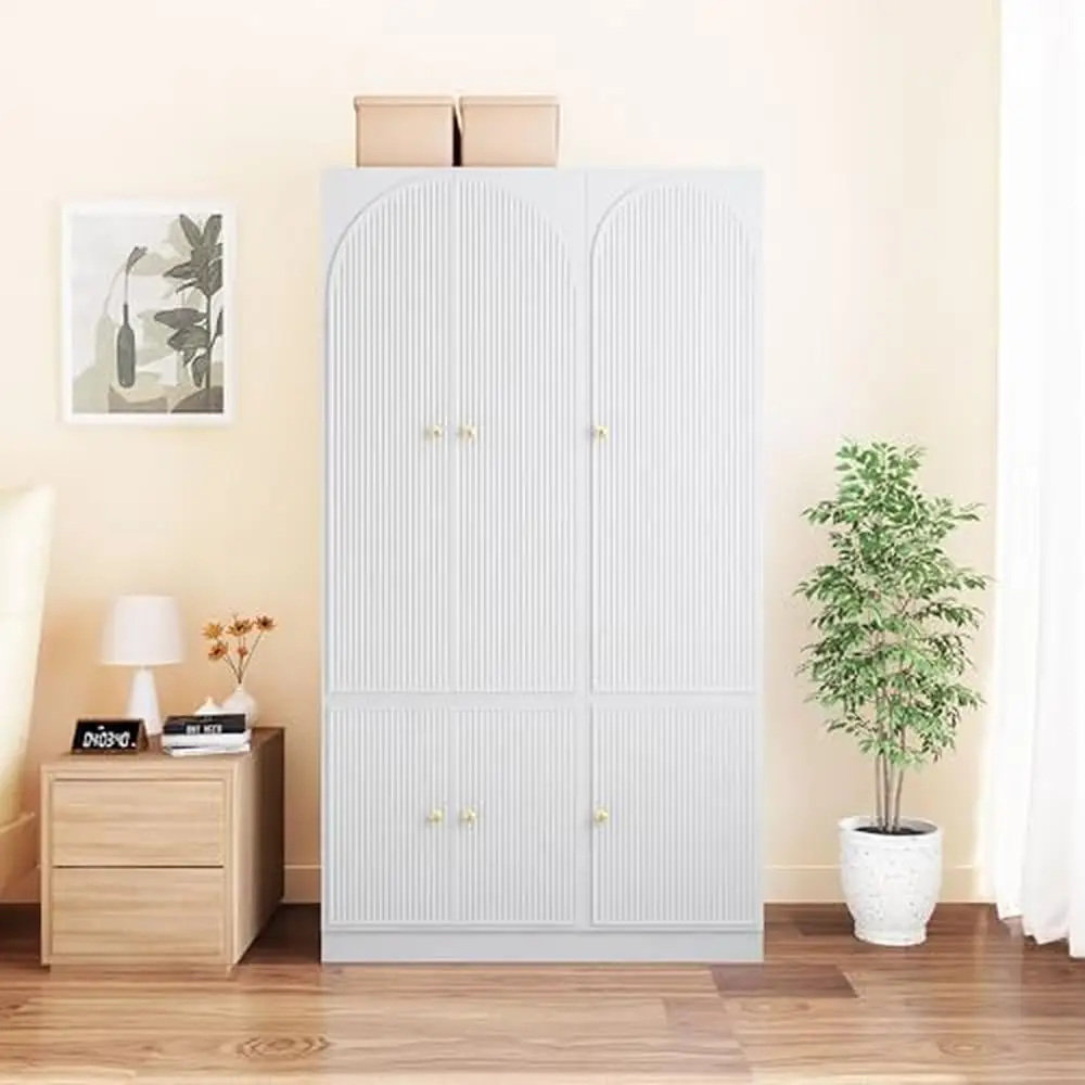 6-Door Large Capacity Freestanding Wooden Wardrobe Closet Bedroom White Storage Rods Drawers Premium Quality Craftsmanship