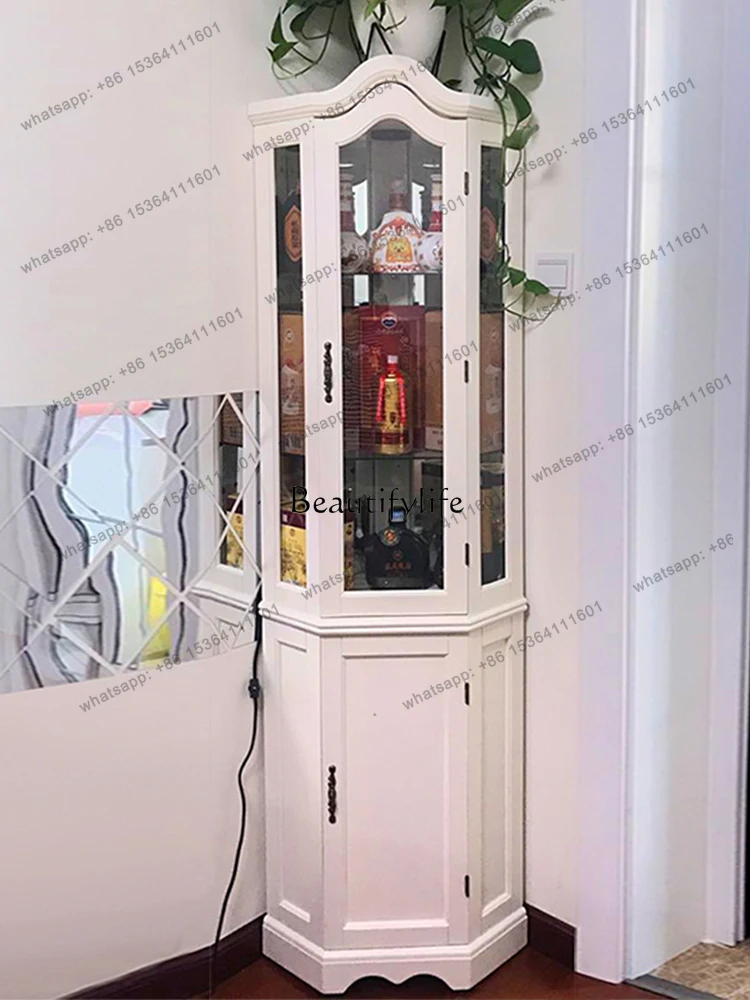 

13Solid Wood Corner Cabinet Glass Wall-Mounted Locker Rack with Light