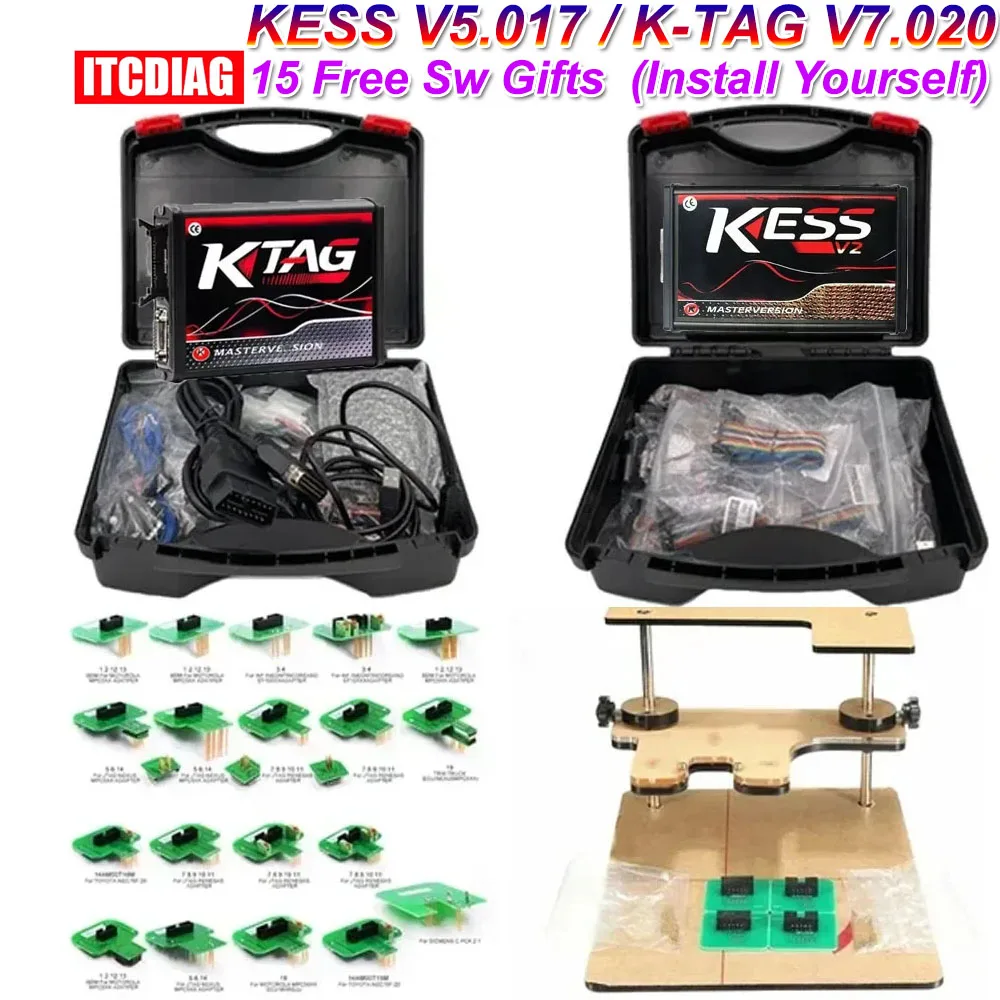 Kess V2 V5.017 Online 2.80 EU Red KTAG 7.020 2.25 OBD2 OBD 2 Car Trucks ECU Chip Tuning Kit Unlimited Repair Kit with Toolbox