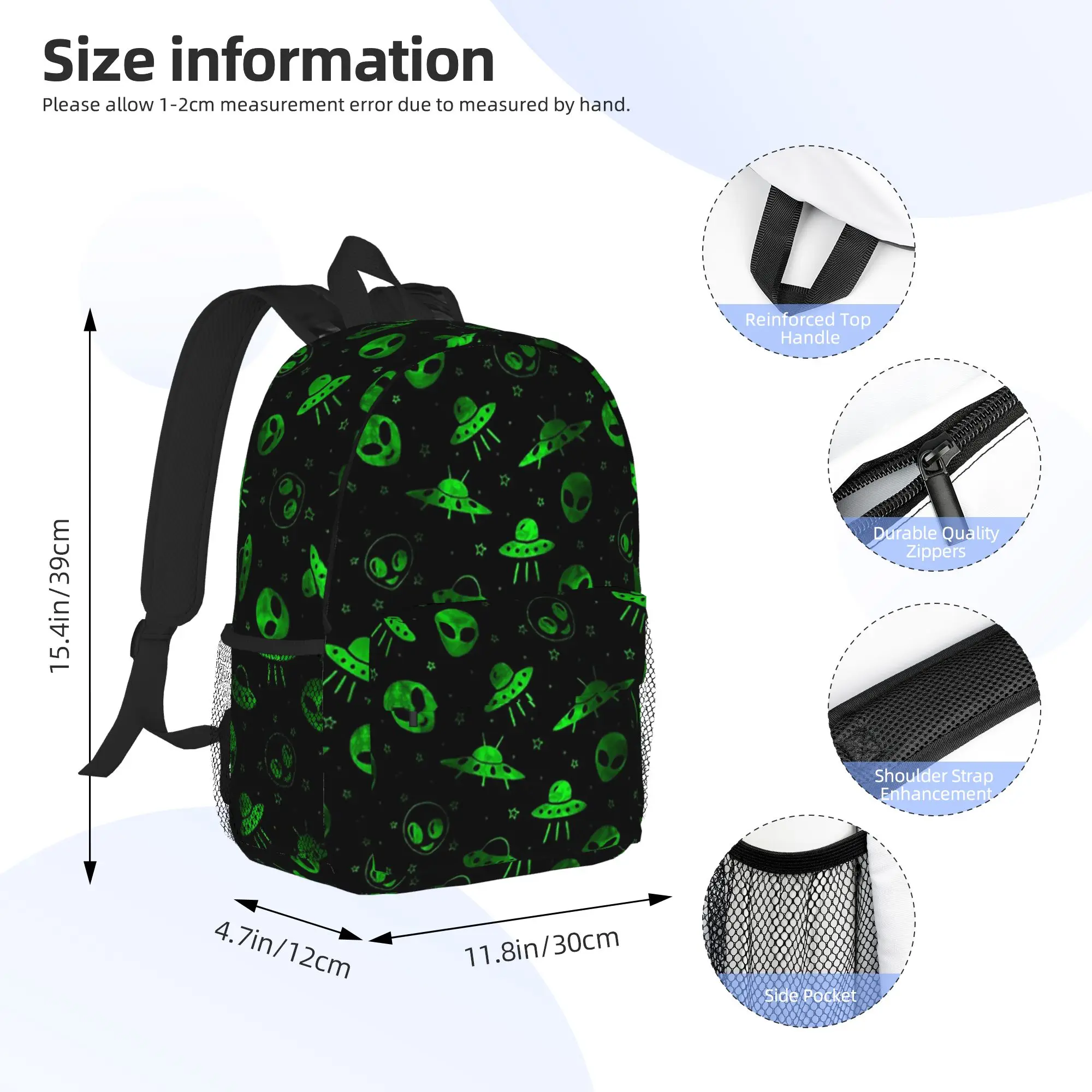 Aliens and UFOs Pattern Backpack Hot Sale Daypack Large Capacity Boys Girls BookBag Shoulder Bags for Men Women School Bag