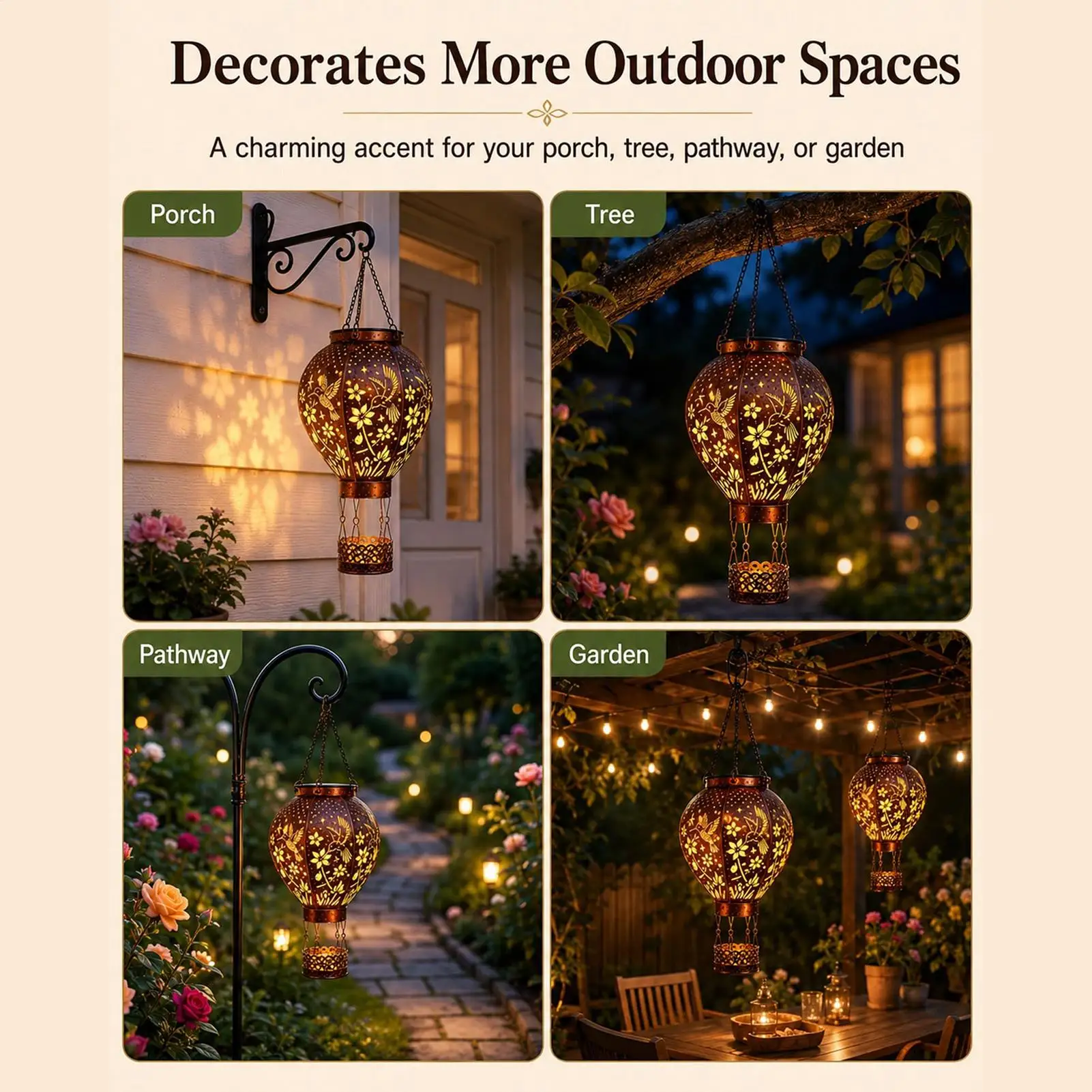 Hot Air Balloon Solar Light Hummingbird And Mushroom Waterproof Light Hot Air Balloon Decorations For Patio Fence Path Wall - view 4