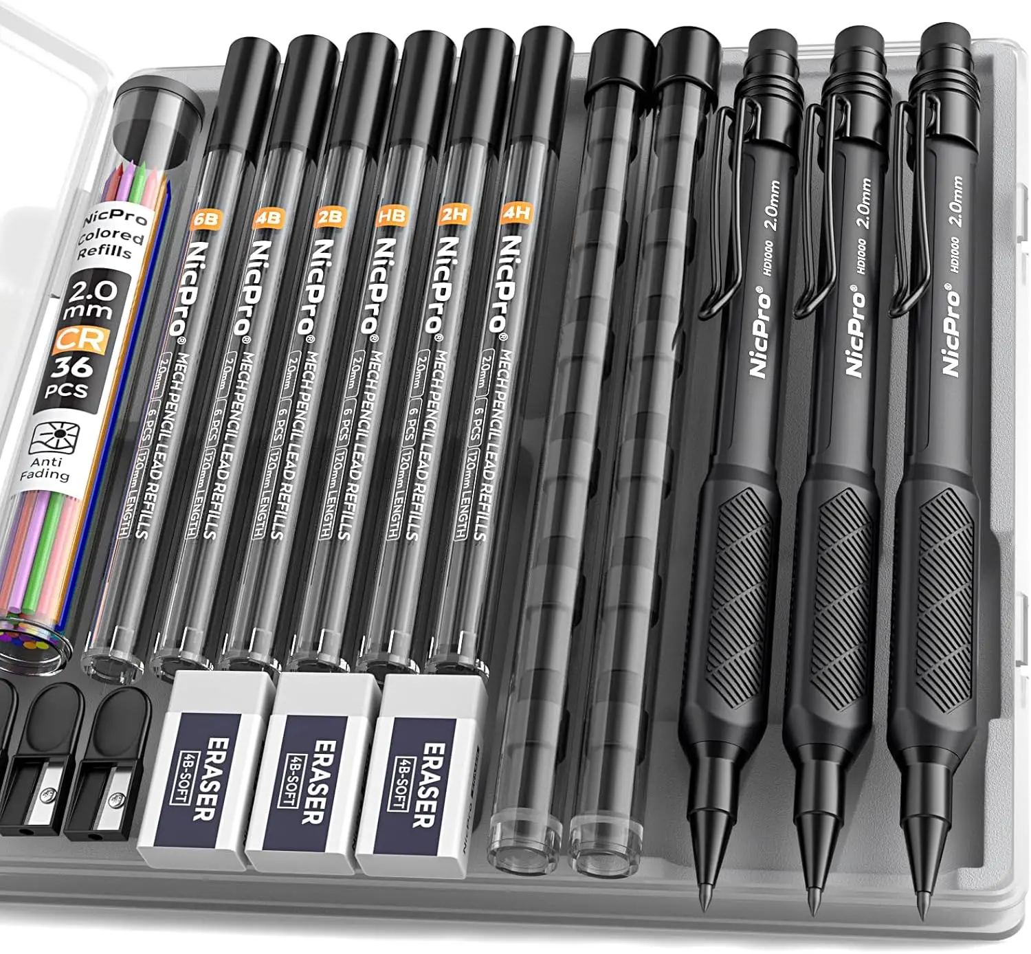 

2.0mm Mechanical Pencil Set with 72 Refills, Eraser, Weatherproof Barrel for Outdoor Writing and Drawing