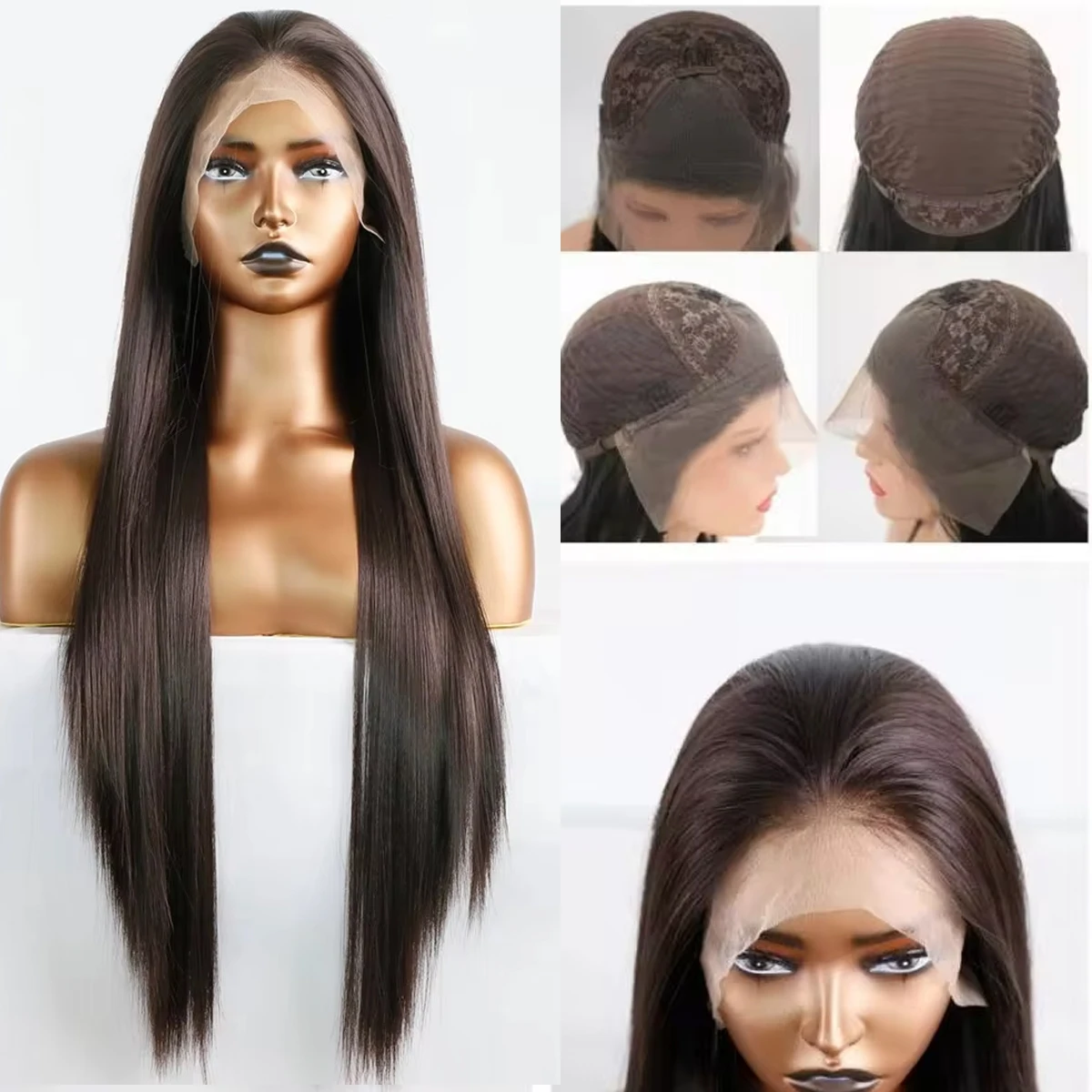 Dark Brown Synthetic Lace Front Wig Long Straight Chocolate Brown Lace Front Synthetic Wig Pre Plucked Natural Hairline