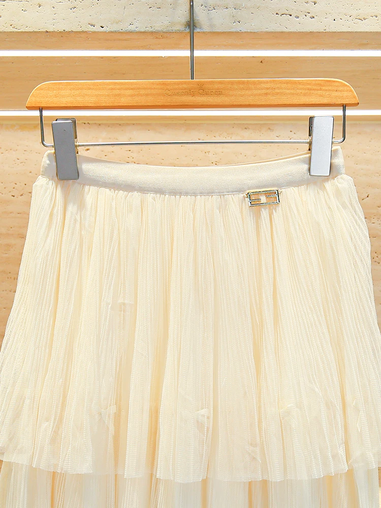 

Sweet Knot Cake Skirt Net f Skirt High Waist Gored Skirt A-Line Long Skirt Pure Color Commute Ele Women's Skirt