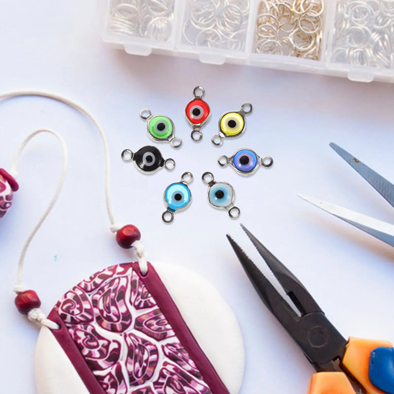 

70Pcs Stainless Steel Evil Eye Connector Charms Round Pendants Double Loop DIY Jewelry Making Bracelets Necklaces Earrings