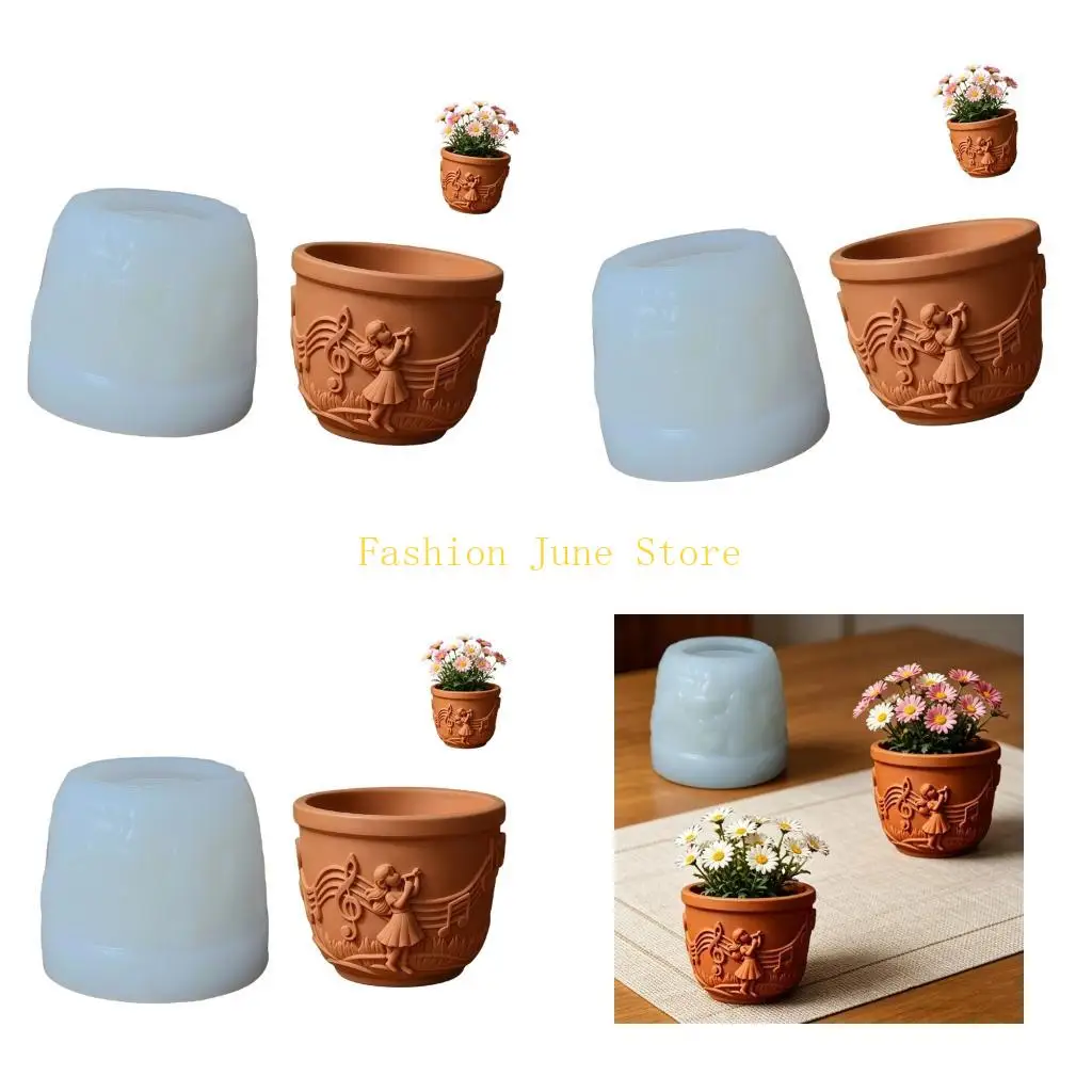 N5KA Craft Mold Music Girl with Smooth Surfaces Planter Molds for Creating Decorative Planter Resin Cement Projects