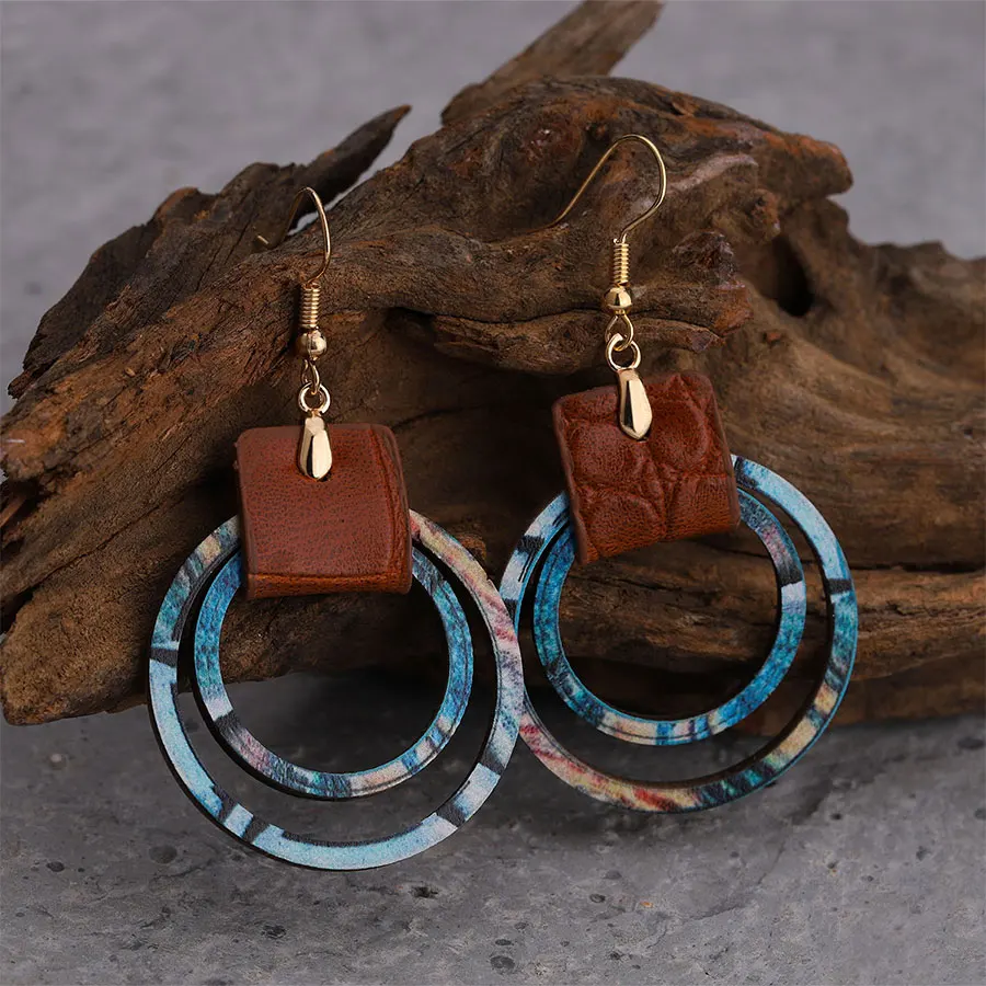 Retro Distressed Leather Earrings for Women, Minimalist Bohemian Earrings, Daily Jewelry Accessory