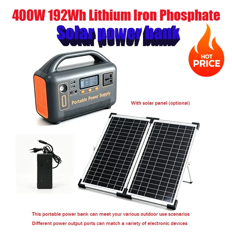 

LiFePO4 220V Portable Power Station Solar Generator with Camp Solar Panel, 400W 192Wh Power Bank, Multiple power output modes
