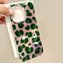 Vortex Pattern Pink Background Green Leopard Color Blocking Phone Case for IPhone 11 12 13 14 15 16 17 Pro Max Hard Back Cover