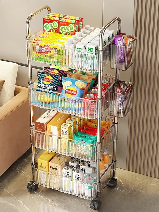 

Acrylic Snack Trolley Rack Floor Mobile Bathroom Bathroom Storage Box Multi-Layer Cosmetics Cabinet