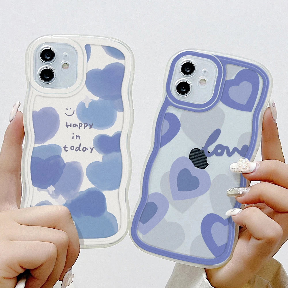 Love Heart Clear Curly Wave Bumper Case For Samsung A54 5G A53 A52 A51 A50 A34 A32 A31 A22 A21S A14 A13 A12 A02S A03 Soft Cover