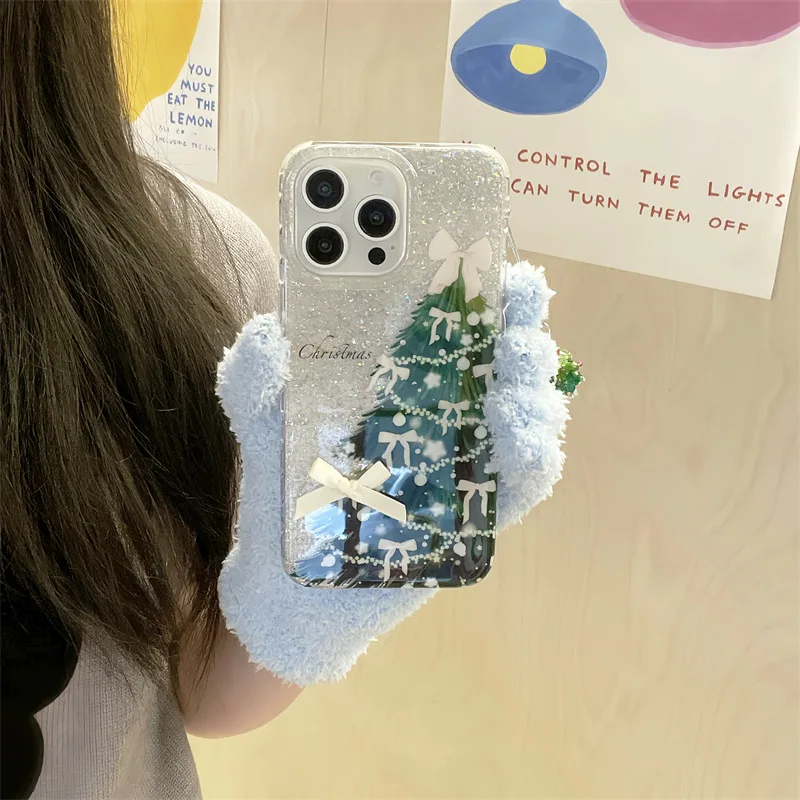 

Christmas Tree Butterfly Snowman Phone Case For iPhone 16 15 Pro Max 14 13Pro Max Shockproof Clear Cover