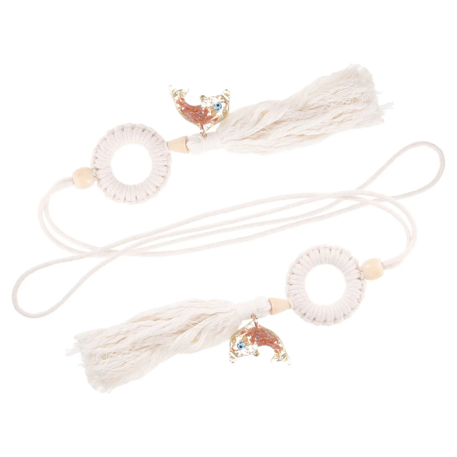 2Pcs Boho Curtain Tiebacks Rope with Whale Tassel Decorative Holdbacks for Drapes Living Room Bedroom Kitchen Rustic Modern Home