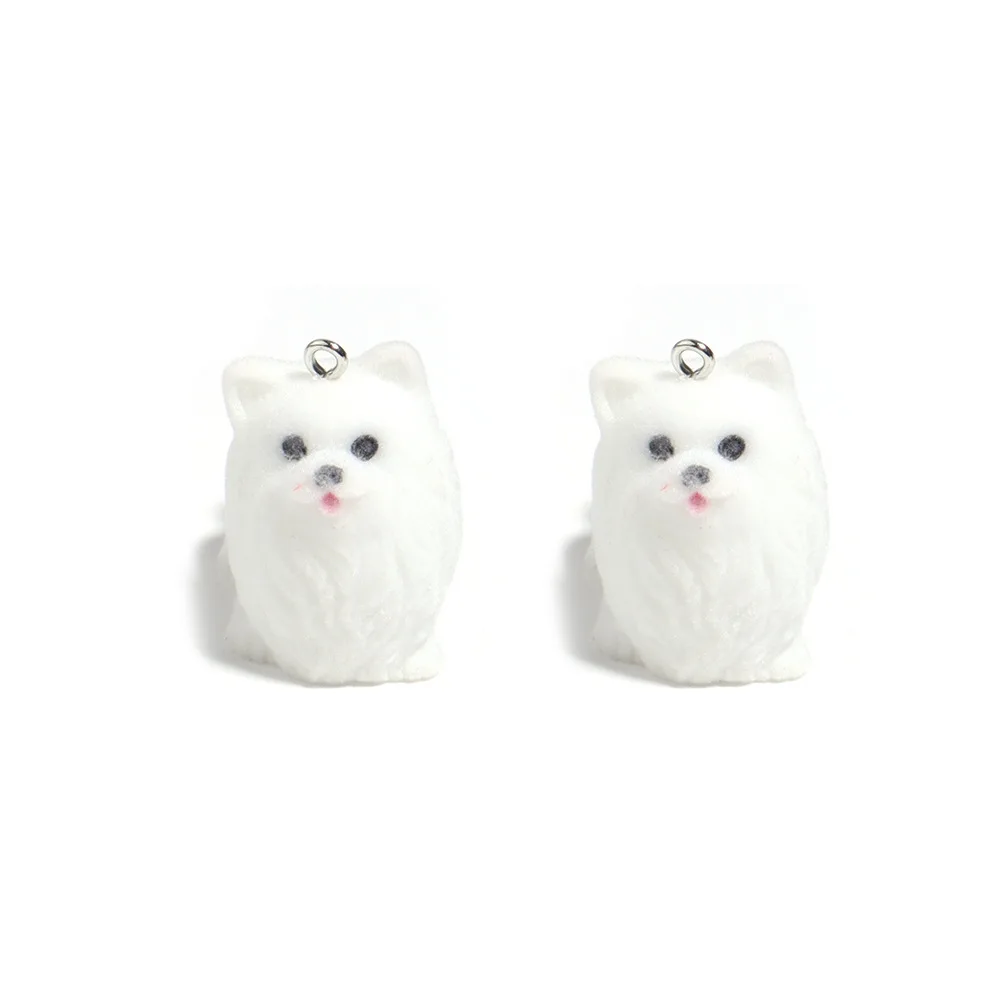 10PCS 3D Flocking Resin puppy Charms Plush Animal Dolls Pendants  for Necklace Jewelry Making DIY Handmade Accessories Wholesale