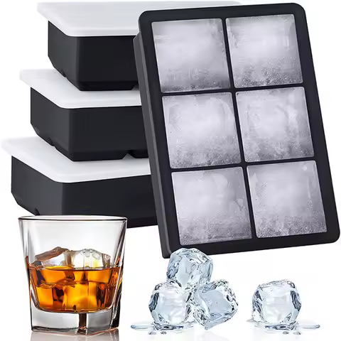 4/6/8 Grid Big Ice Tray Mold Giant Jumbo Large Food Grade Silicone Ice Cube Square Tray Mold DIY Ice Maker Ice Cube Tray