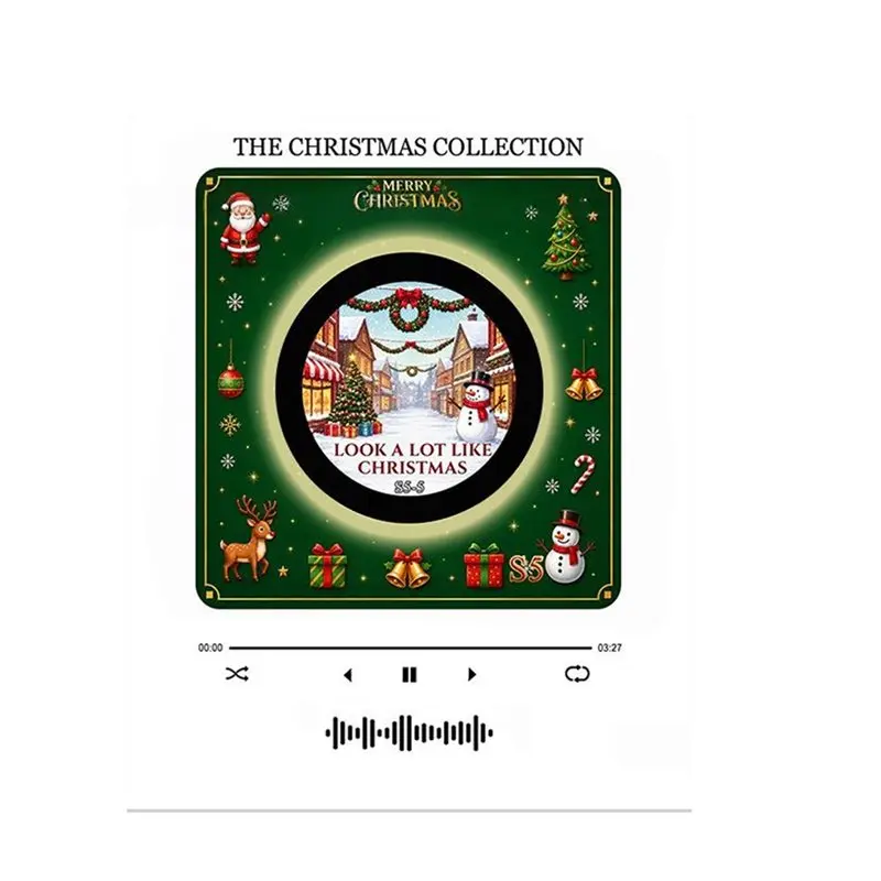 GOOD-Xmas Magnetic Music Fridge Magnet Christmas Night Light Touch-Play Vinyl Record Player Built-In LED Fridge Magnet
