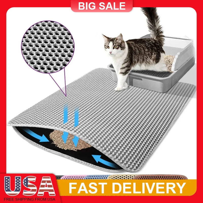 

Extra Large Cat Litter Mat Honeycomb Dual Layer Non Slip Waterproof Traps Litter Washable Durable for Kitty Box Floor Protection