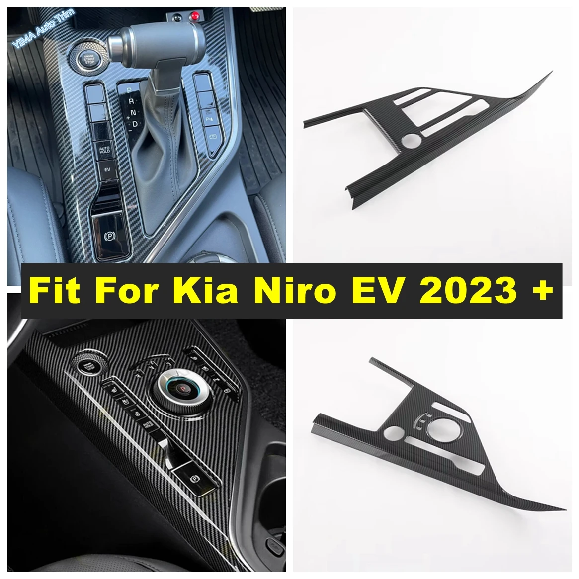 Carbon Fiber Car Center Control Stalls Gear Shift Panel Decoration Cover Trim Kit Fit For Kia Niro EV 2023 Interior Accessories