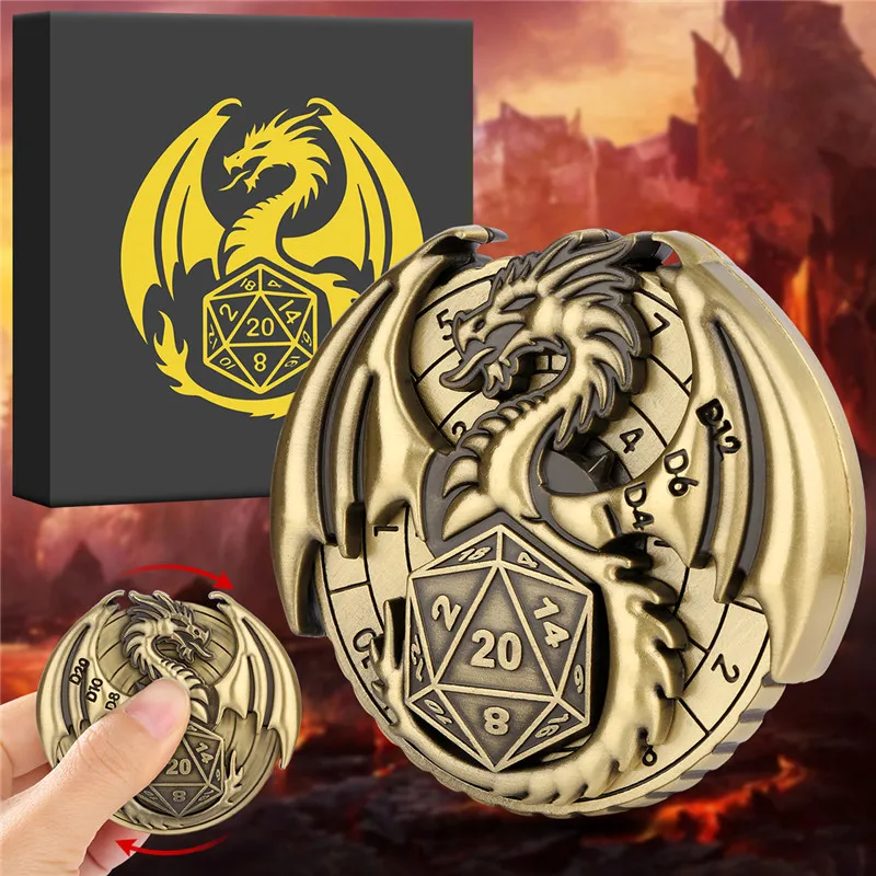 

7-in-1 Flying Dragon Fingertip Spinner D4/D6/D8/D10/D12/D20 DND Dice Turnable Wheel Tabletop RPG Game Accessory with Gift Box