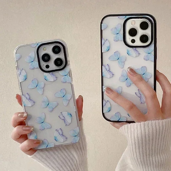 

2.0 Version Acrylic Upgrade Border Blue Butterfly Phone Case Cover for IPhone 11 12 13 14 15 16 Pro Max Case