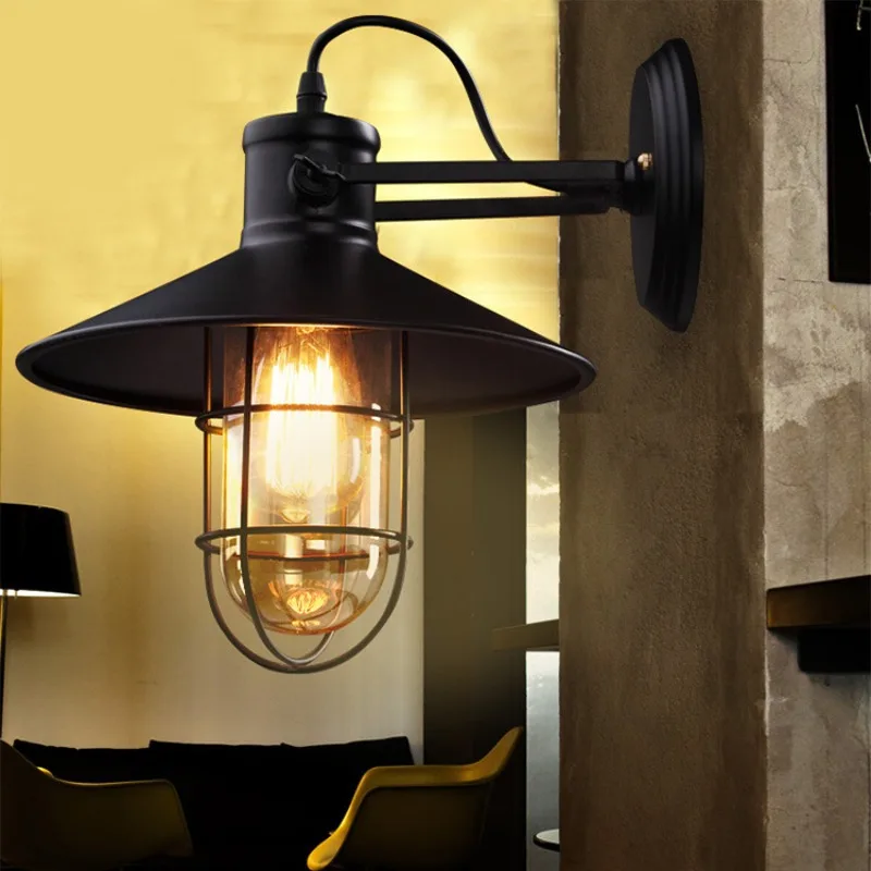 American Retro Industrial Wall Lights LED Restaurant Bar Aisle Lighting Creative Loft Personality Iron Art Black Decorative Lamp