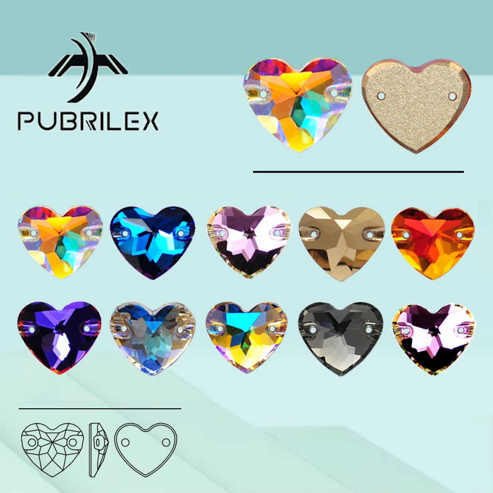 

Pubrilex Heart Shape Sew On Rhinestones Glass Stones Flatback Strass Sewing Craft Beads Crystal for Wedding Dress Garment