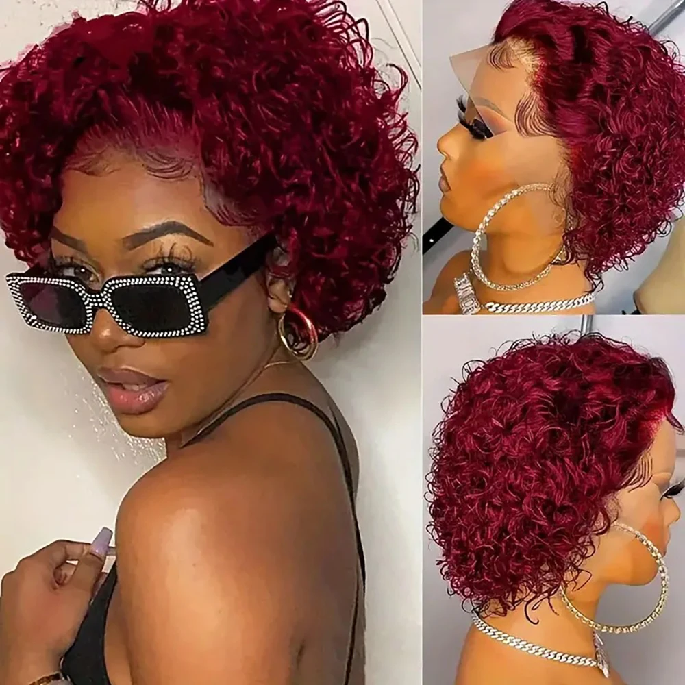 13x1 Lace Front Human Hair Wig Short Curly Lace Front Wigs Brazilian Water Wave Human Hair Wigs Transparent Lace Wigs For Women