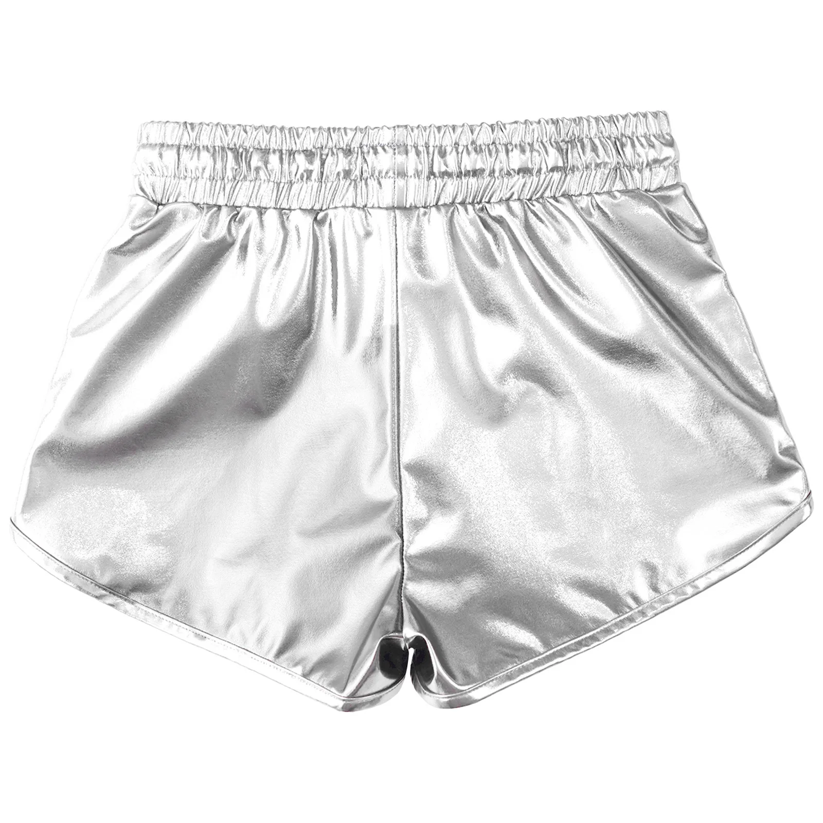 Girls Metallic Shiny Hip Hop Jazz Dance Shorts Drawstring Elastic Waistband Hot Pants for School Show Cheerleading Performance
