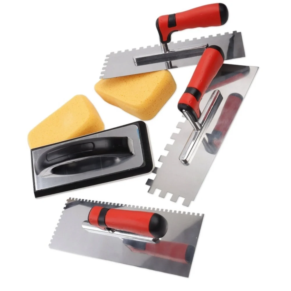 For Masonry Work Red Square Groove Spatula Stainless Steel Spatula Set Rust Resistant Construction Ergonomic Handle Design