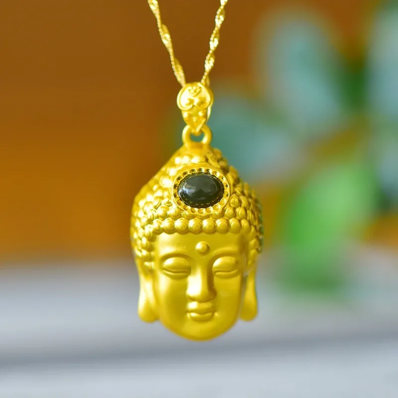 Copper Inlaid Hetian Jade Lucky Buddha Pendant Women's Model