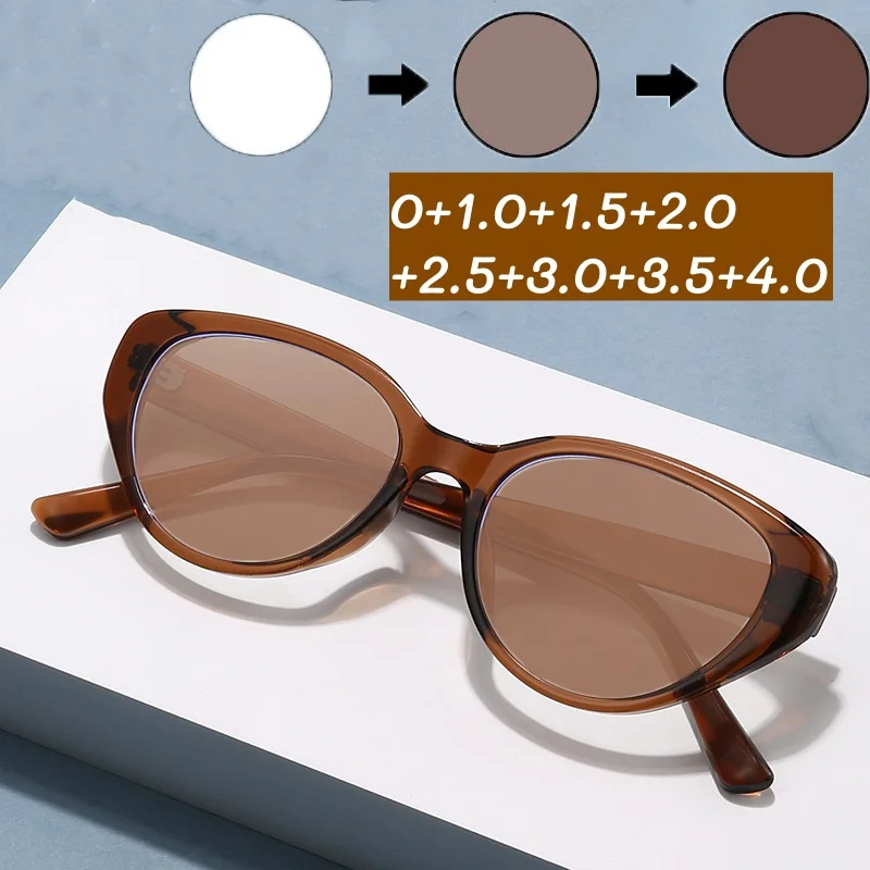 

Women Fashionable Photochromic Reading Glasses Color Changing Far Sight Eyeyglasses Men Vintage Retro Cat Eye Presbyopia