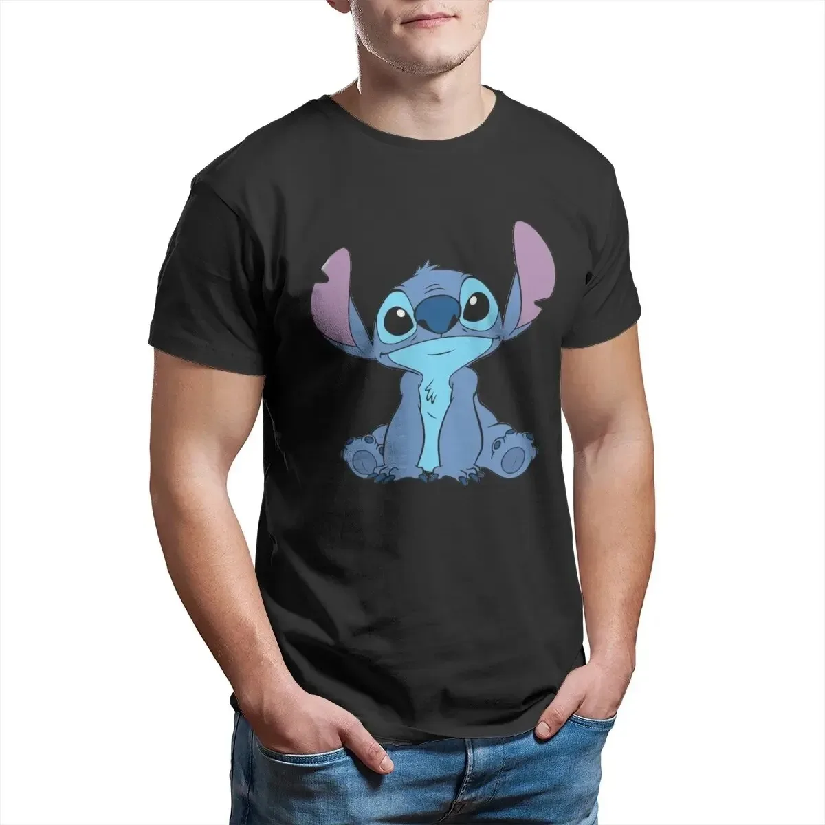 Stitch smile Men T Shirts Casual Tees Short Sleeve Round Collar Disney T-Shirts 100% Cotton S-4XL Clothes Oversized T-shirt