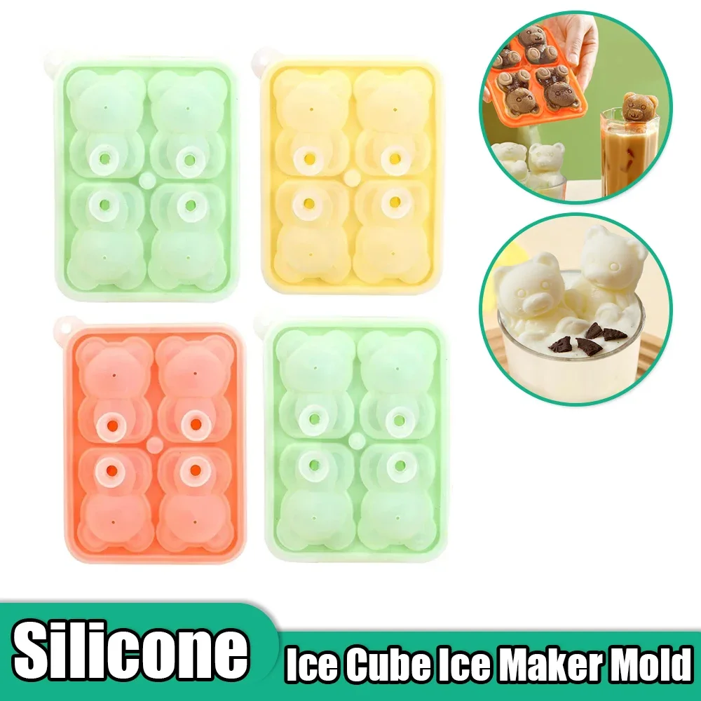 1pc Cute Teddy Bear Ice Cube Tray Flexible Food Grade Silicone Ice Cube Mold Ice Trays For Freezer