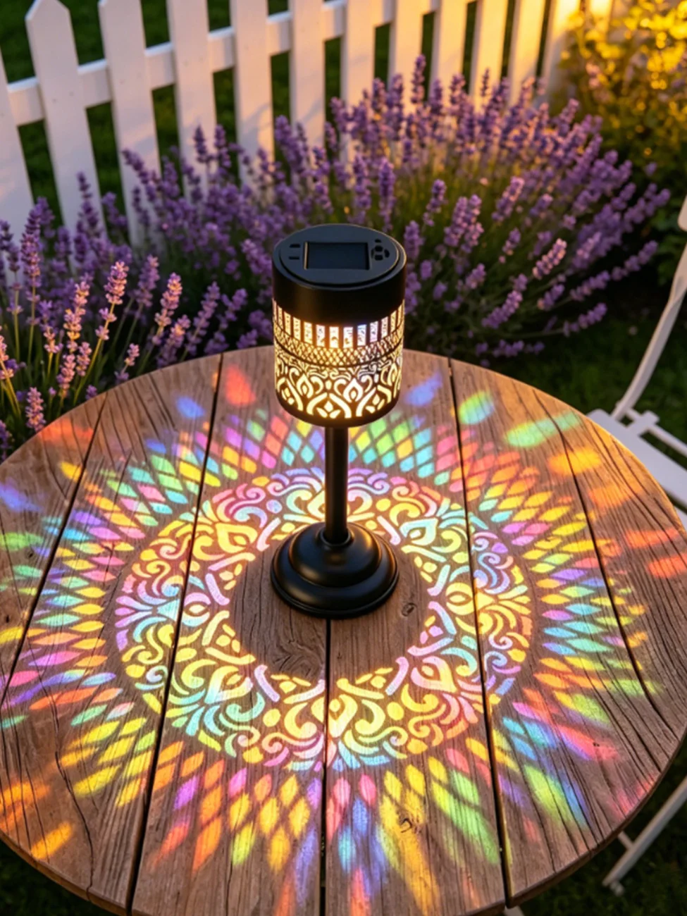 1 Stück Schwarze Mandala Solar-Tischlampe IP44 Wasserdichte Metall-LED-Schreibtischleuchte Warme Mehrfarbige Tragbare Outdoor-Dekorlampe