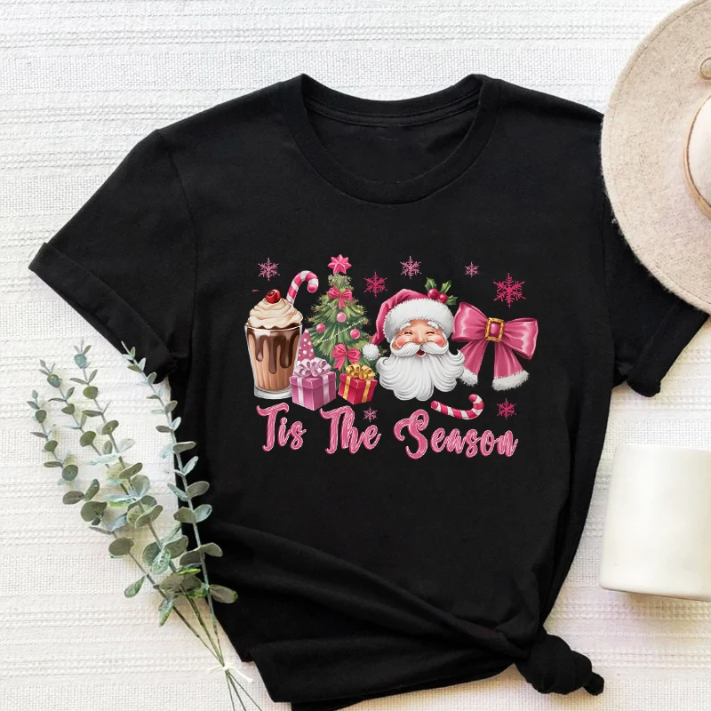 Christmas Seasonal Shirts Merry Christmas T-Shirts Cute Winter Women Clothing Holiday Tops