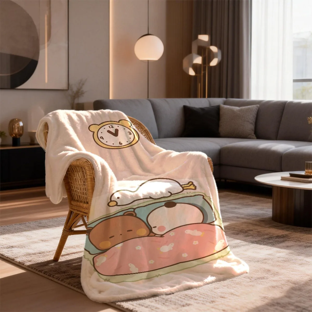 Cartoon Nap Animals Flannel Blanket, Lovely Bear Panda Duck Sleeping Pattern Lightweight Throw Blanket for Bed Couch Daily Use