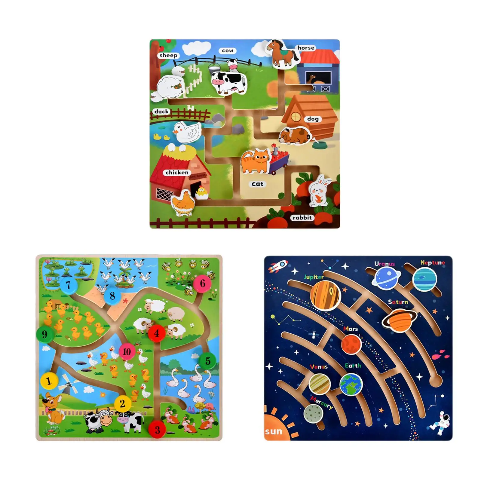 Houten Puzzel Speelgoed Houten Ruimte Planeten Ontwikkeling Wetenschap Speelgoed Vroege Planeet Puzzel Doolhof Puzzel Spel Voor Meisjes Kinderen