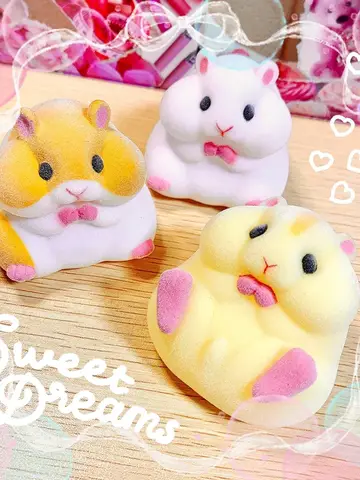 Japan YELL Gashapon Toys Cute Fatty Milky Soft Hamster Flocking Plush Dolls Squeeze Anti Stress Relief Squishy Collect Ornaments