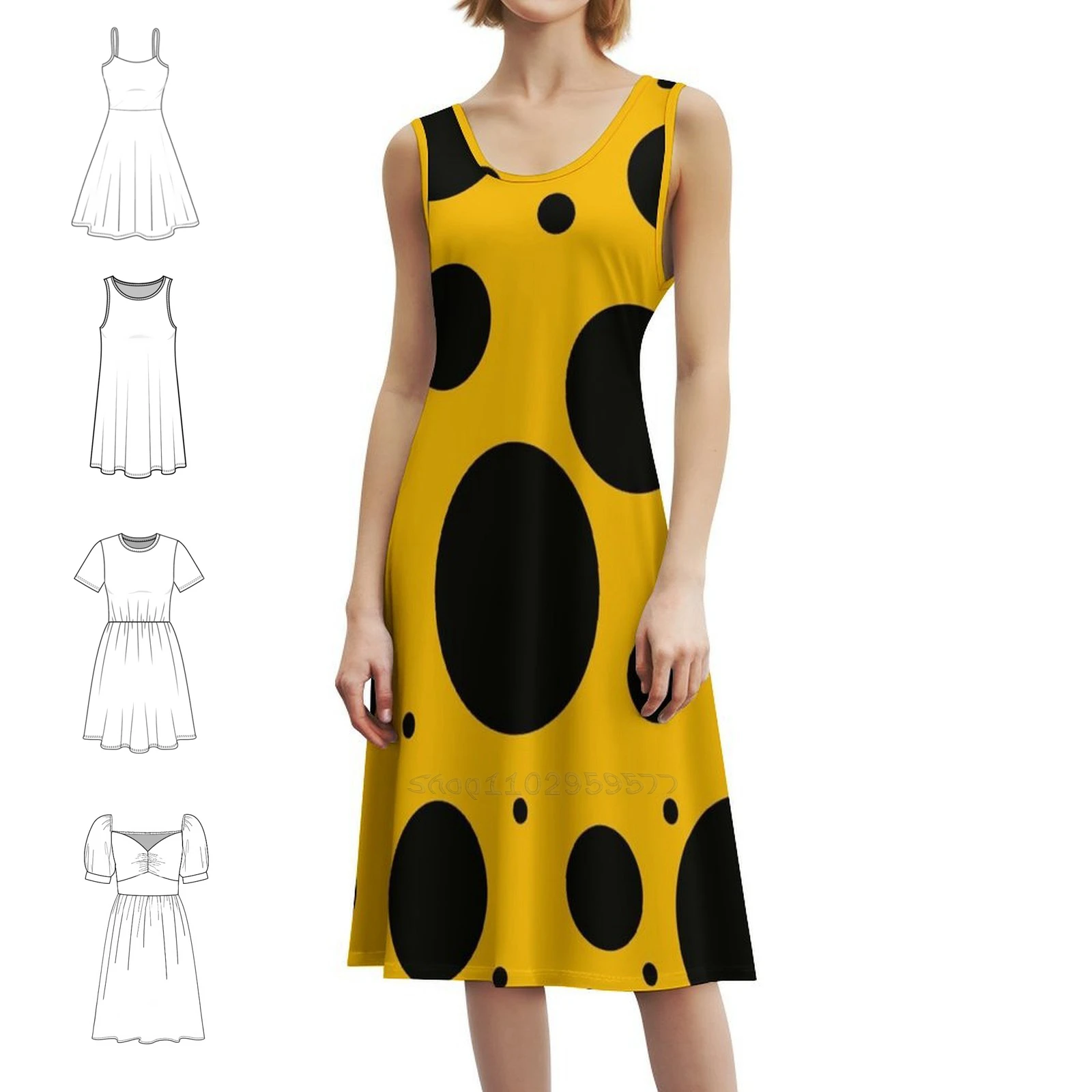 

Black Polka Dots On Yellow Background Boho Chic Dress Elegant Fashion Beach Wedding Party Gown Black Yellow Polka Dots Japanese