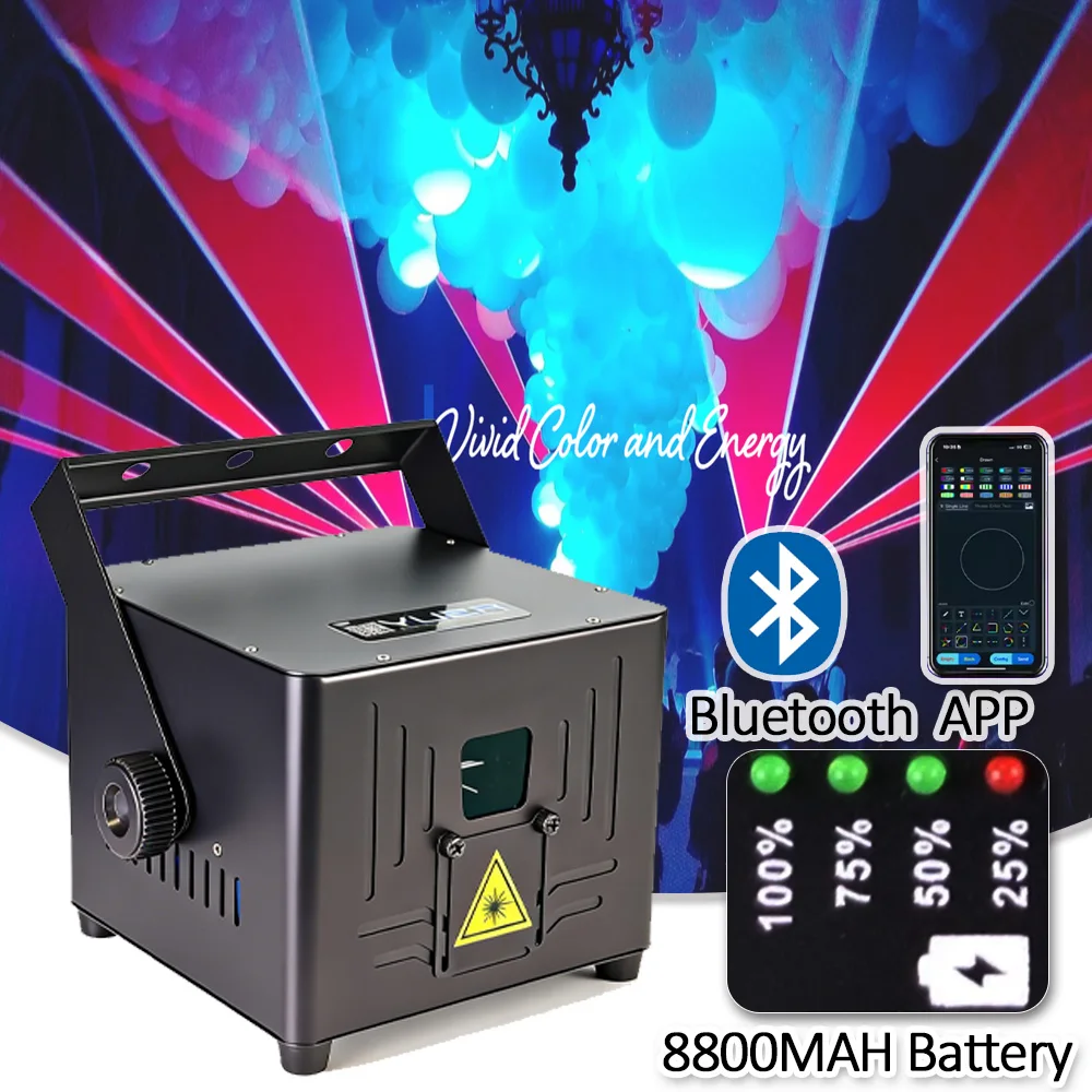 

YUER 6W RGB Laser Light With Battery Bluetooth App Control Stage Lighting Projector 25KPPS Scanner For Dj Home Party Room Light