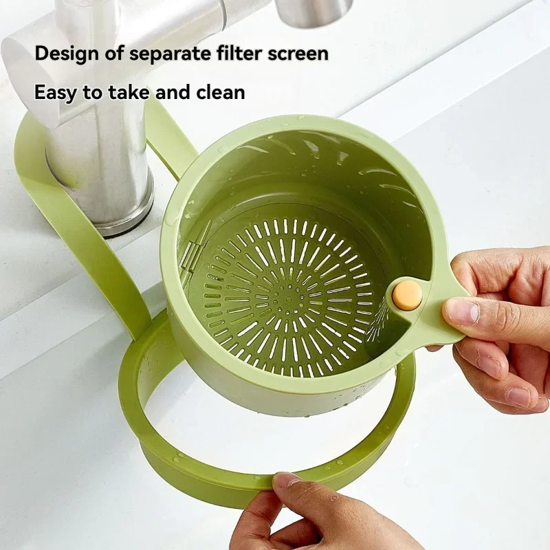 Kitchen Sink Hanging Strainer Basket Automatic Dumping Hanging Basket Faucet Bracket Adjustable Kitchen Garbage Filter