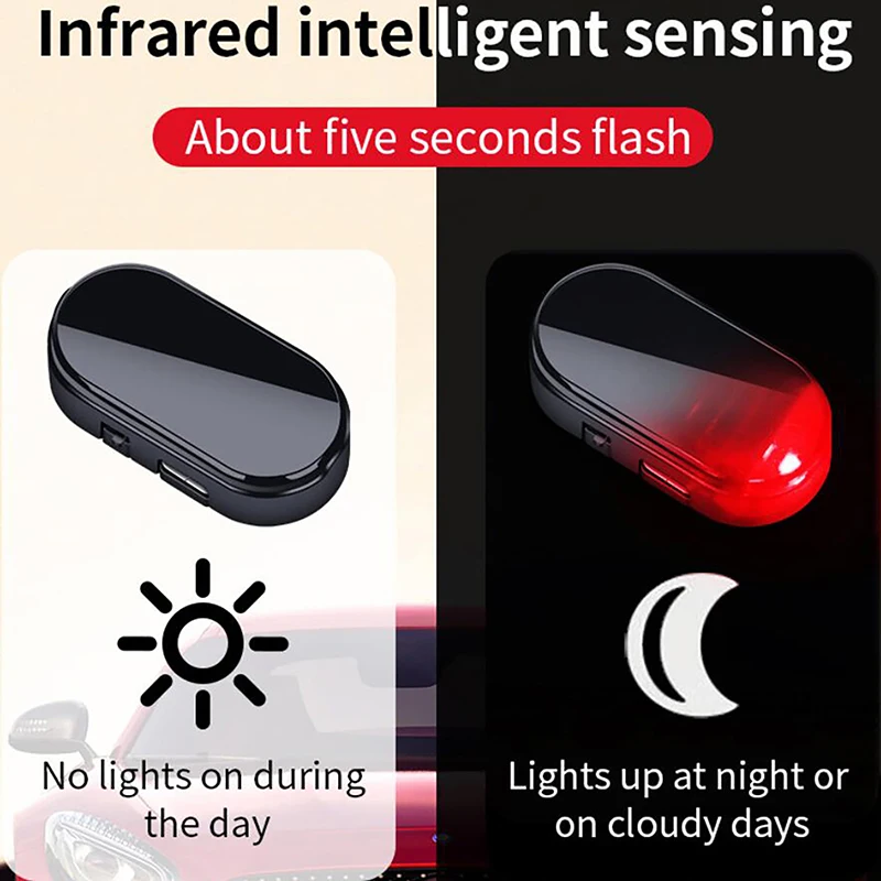 Car Fake Security Light Solar Powered Simulated Dummy Alarm Wireless Warning Anti-Theft Caution Lamp LED Flashing Imitation