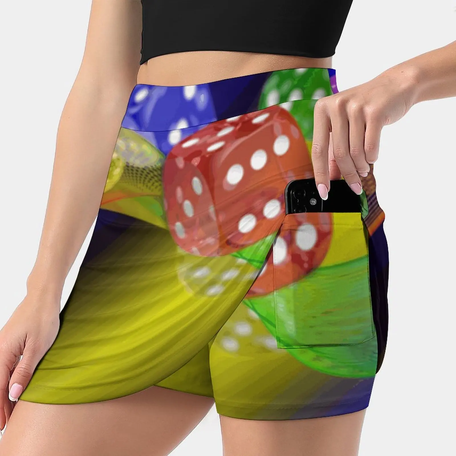 

Dice In Gradient Women Sports Skirt Tennis Golf Dance Fitness Running Yoga Skirts Dice Cubes Mix Digital Colours Imagination