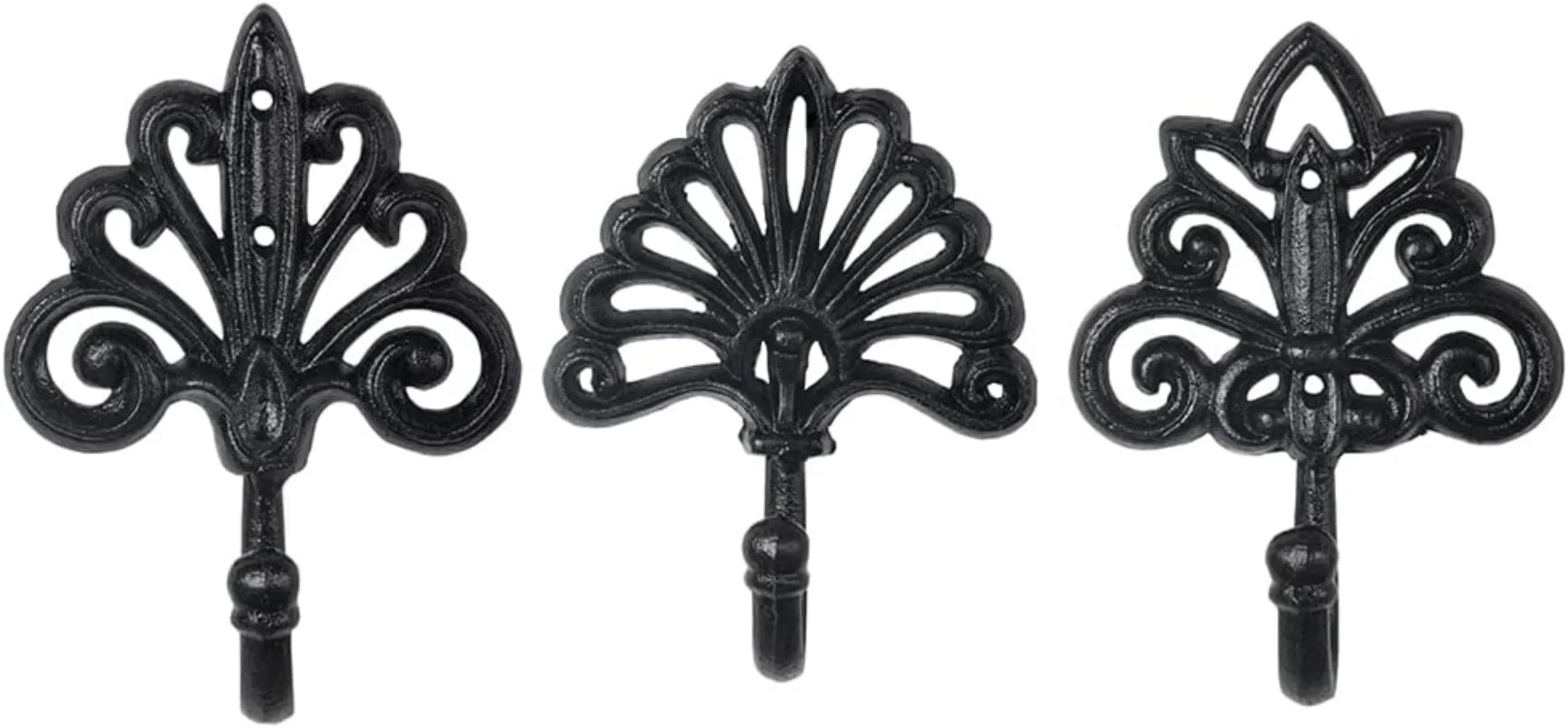 

Beautiful Shabby Chic Cast Iron Wall Hooks 3 Pieces 6.8 Inch Large Heavy Duty Decorative Wall Coat Hooks