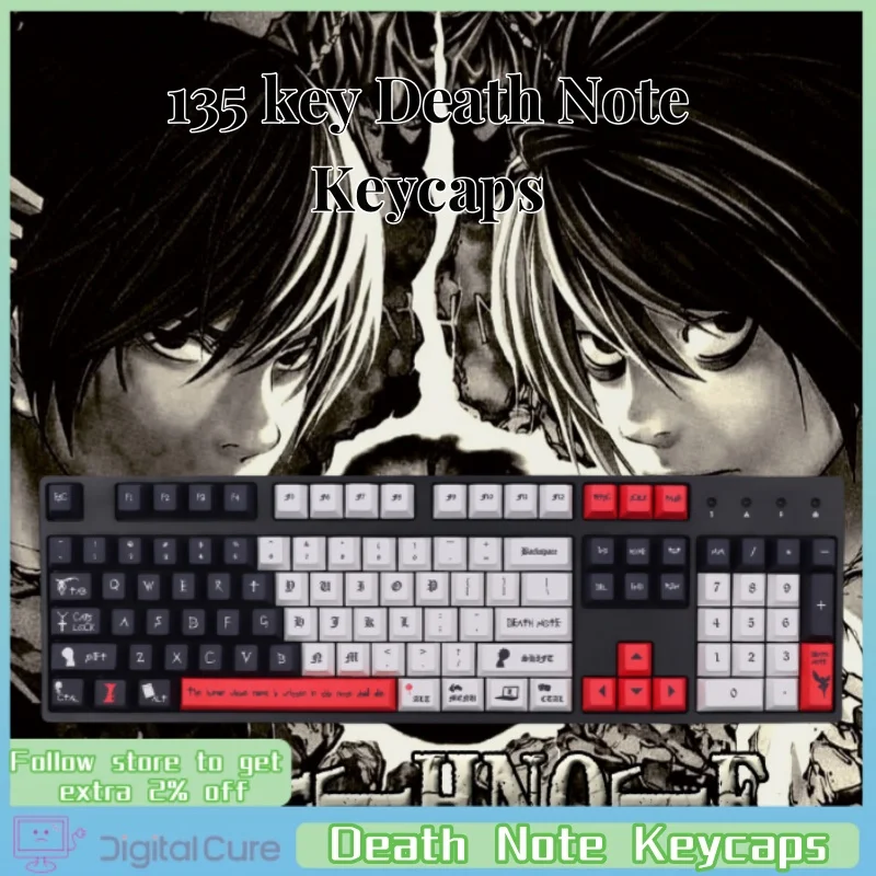 2024 Death Note Themed Cool Keycaps 135 Keys Original Factory Height Thermal Sublimation Mechanical Keyboard Anime Games Key Cap