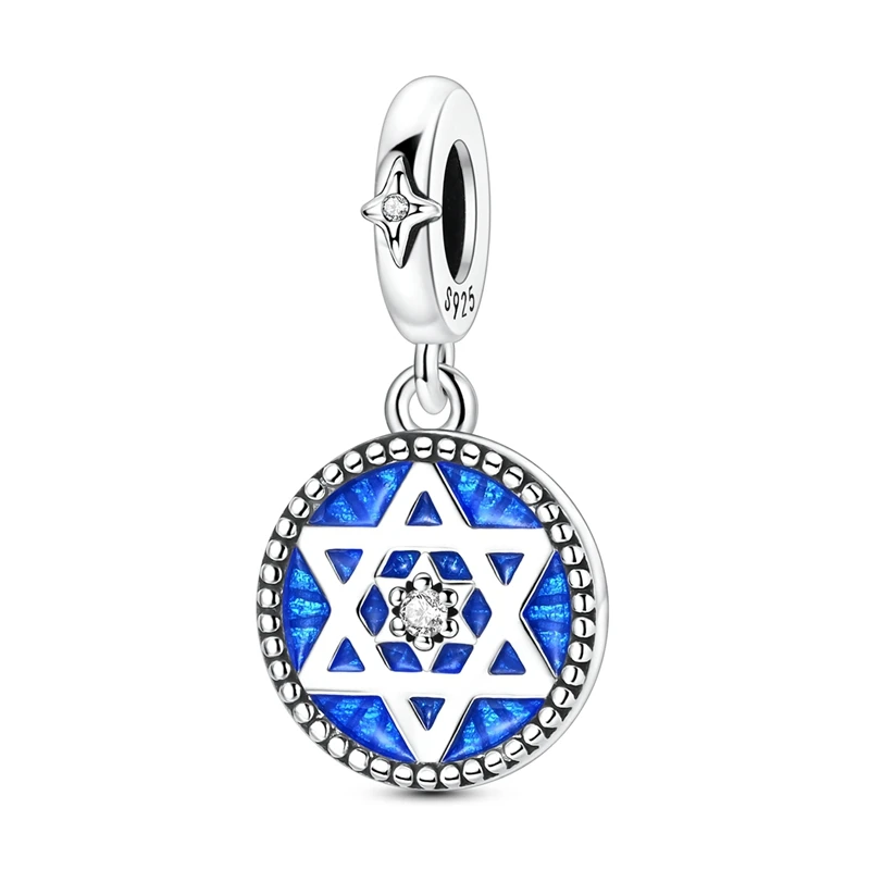 925 Sterling Silver Charms Bead CZ Zircon Starry Hexagram Dangle Fit Original Bracelet DIY Women Jewelry Gift