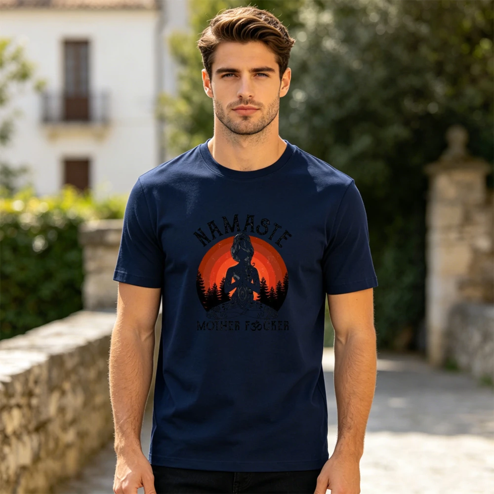 Vintage Sunset Yoga Namaste Contrast Funny Graphic Men Women Crew Neck Short Sleeve Pure Cotton Street Casual Tee