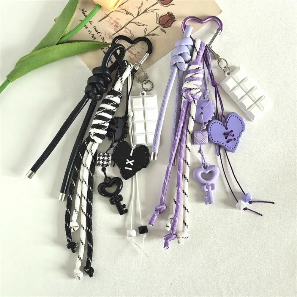 Y2k Acrylic Heart Keychain Anti-Lost Hand-Woven Braided Rope Key Chain Heart-shaped Macaron Color Bag Pendant Bag Accessories
