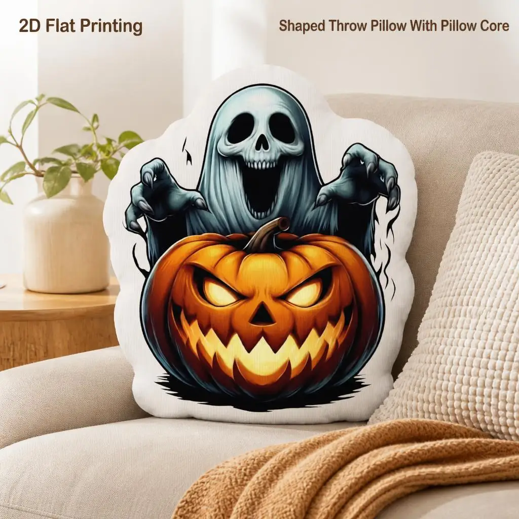 Halloween Ghost   Shaped Throw Pillow Spooky Pumpkin Cushion Horror Home Decor Sofa Bed Gift Trick or Treat