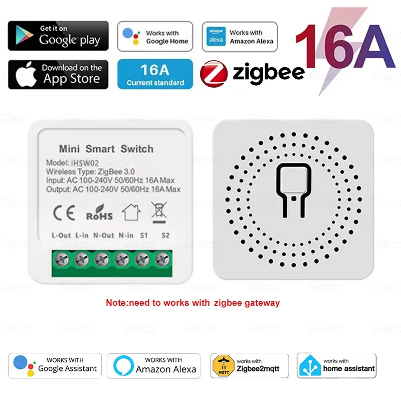 ZigBee 3.0 Smart Light Switch Module DIY Home Automation Breaker Relay With 2-Way Control Compatible with Alexa & Google